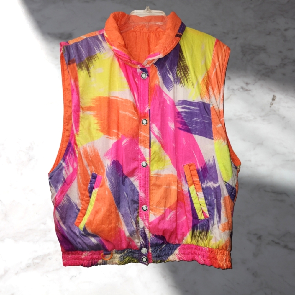 Vintage Andy Jones Vest Size Medium Reversible 1980's Puffer‎ Jacket Button Down